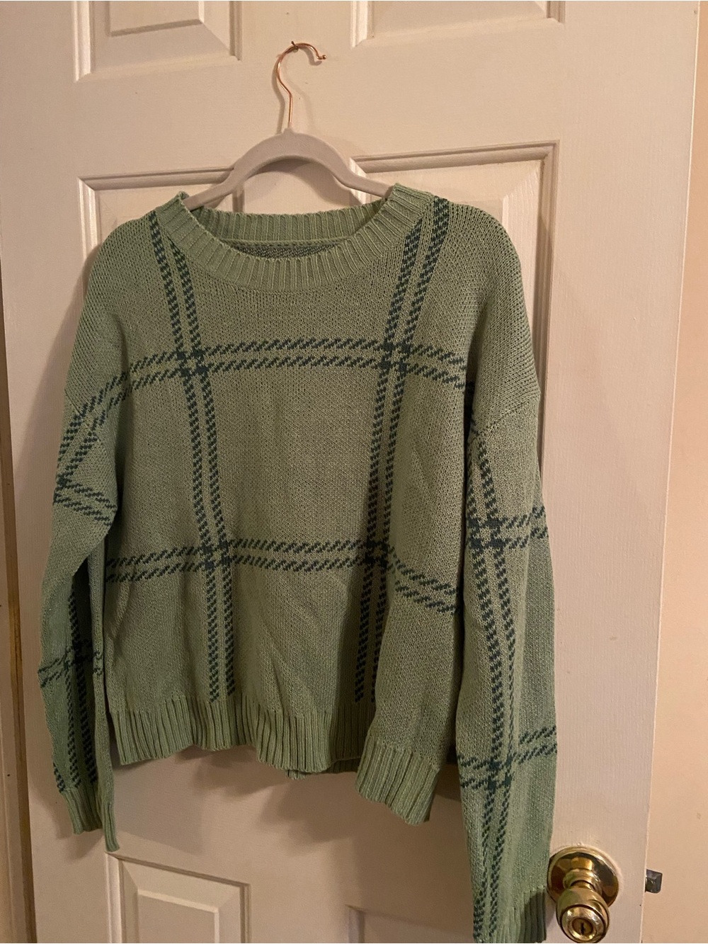 Women's Mint Green Plaid Crewneck Sweater